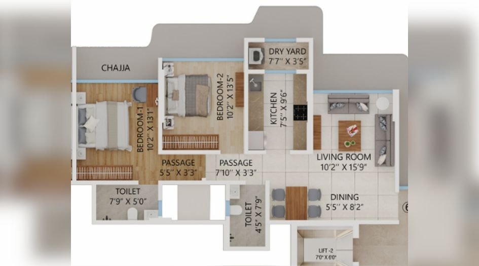 Dream-Sky-View-2BHK-683sqft-unit-plan