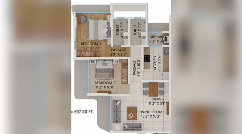 Dream-Sky-View-2BHK-697sqft-unit-plan